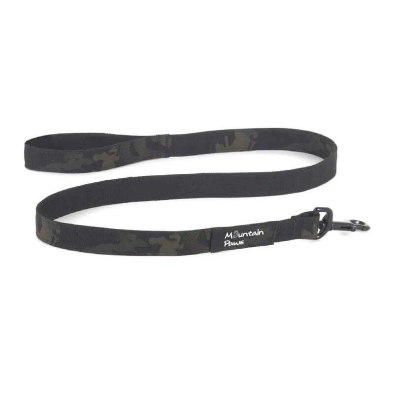 Mountain Paws Extra Tough Dog Lead in black and dark camo with clip and branded strap.