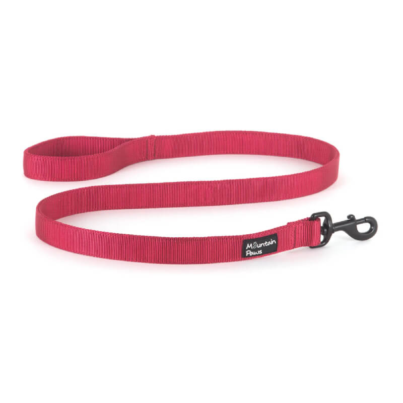 Mountain Paws Extra Tough Dog Lead in red with a black metal clip and Mountain Paws label.