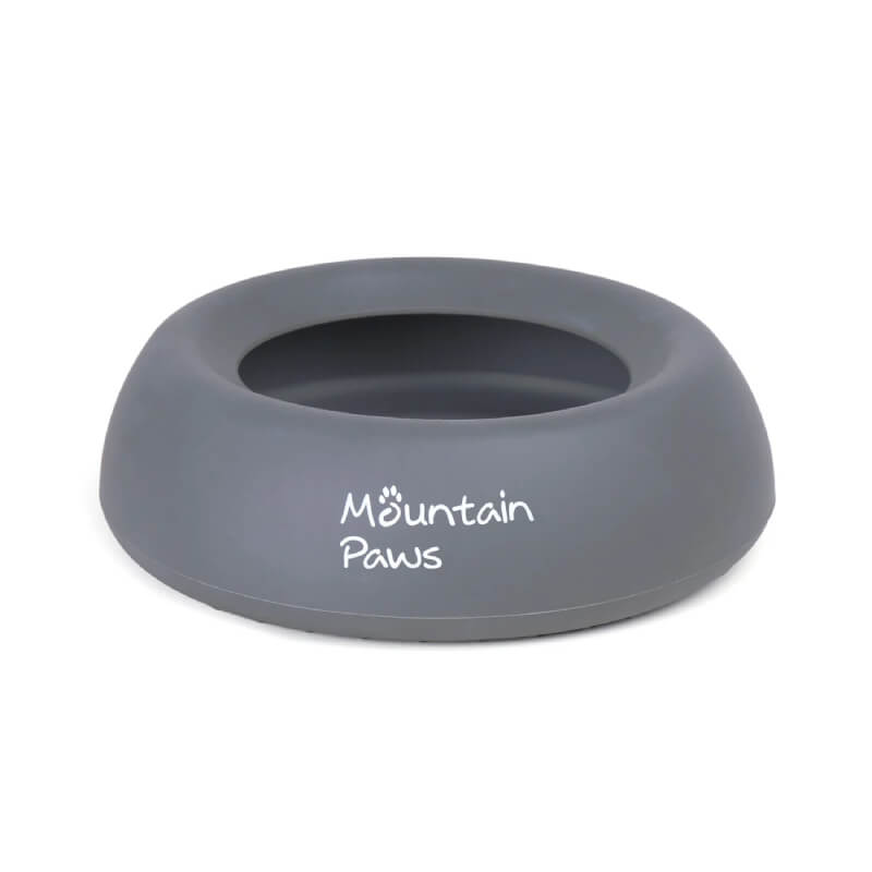 Mountain Paws Splashproof Dog Bowl: gray, BPA-free, non-slip base.