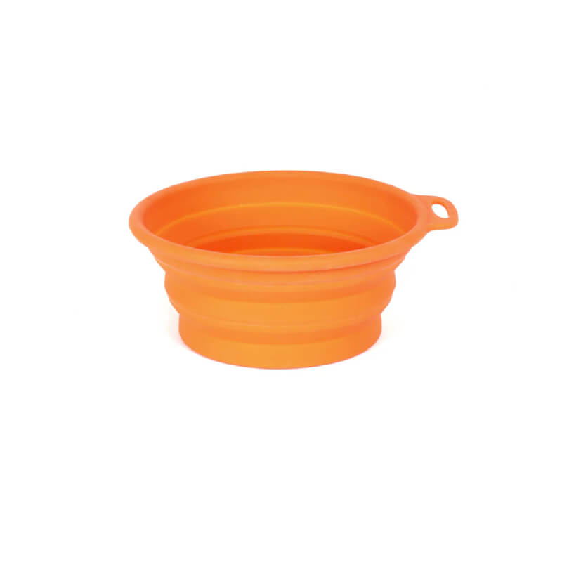 Mountain Paws Collapsible Silicone Dog Bowl—portable, with handle, ideal for travel.