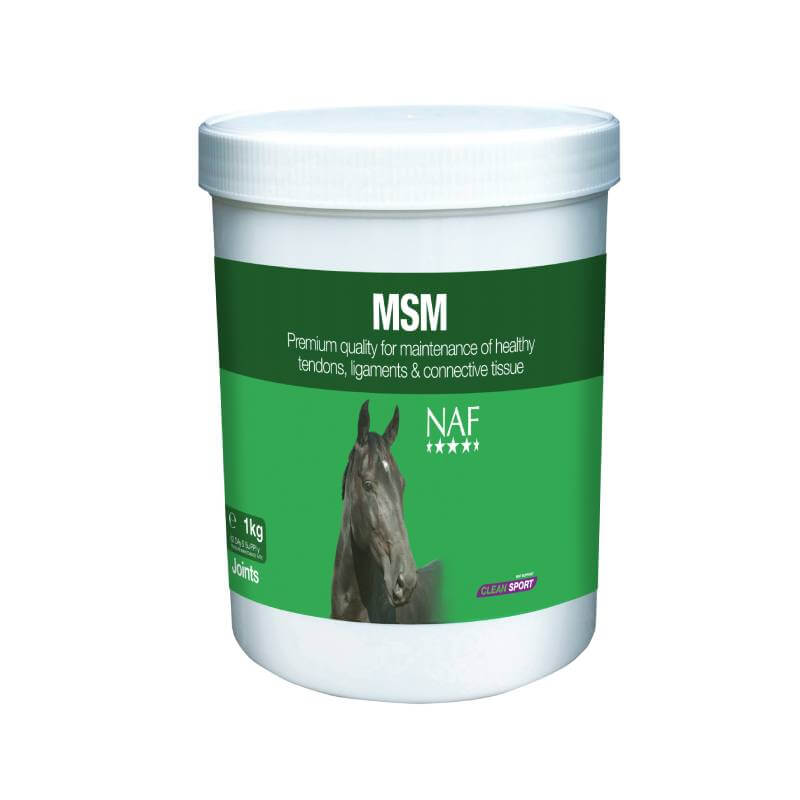 NAF MSM tub for horses, supports joint health.