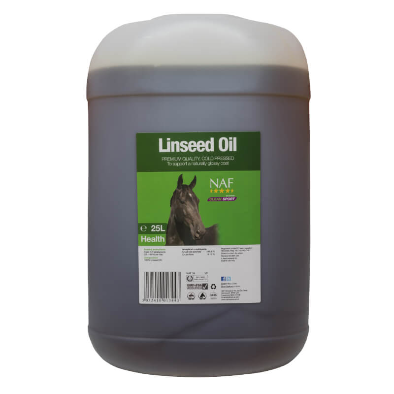 25L NAF Linseed Oil, rich in omega 3 for a shiny coat.