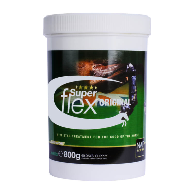 A white 400g tub of NAF Five Star Superflex Joint Supplement with a green label.