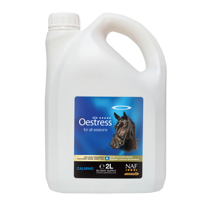 NAF Oestress Liquid—brown bottle for hormone balance and calmness in mares.