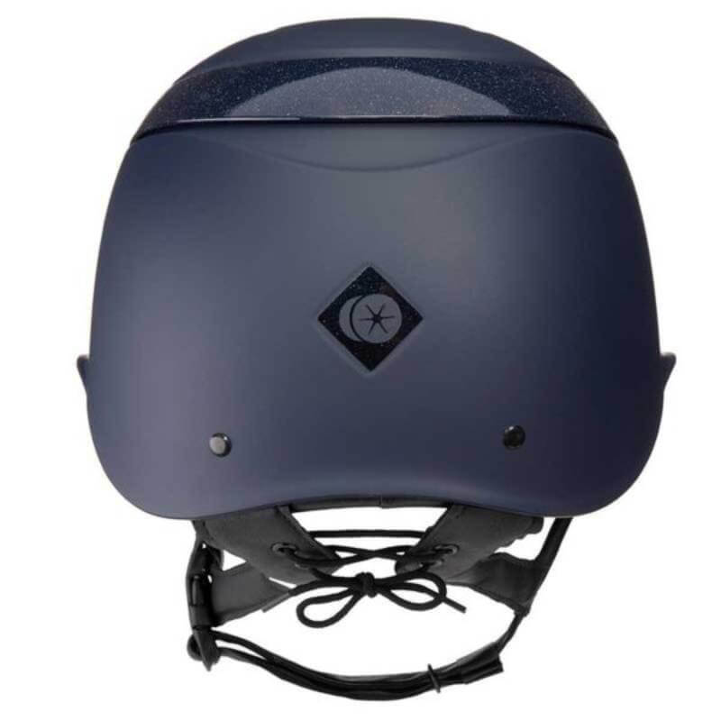 Charles Owen This Esme Luna Midnight Blue: helmet with chin strap, glitter stripe, 360° vents.