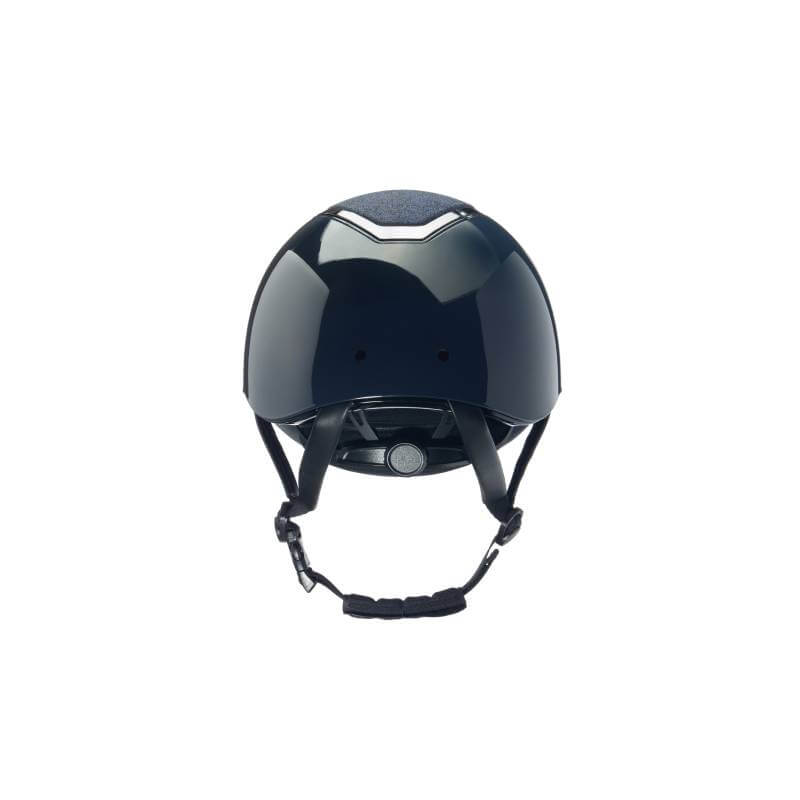 EQX by Charles Owen Kylo Navy Gloss/Pewter Sparkly helmet, front view on white background.