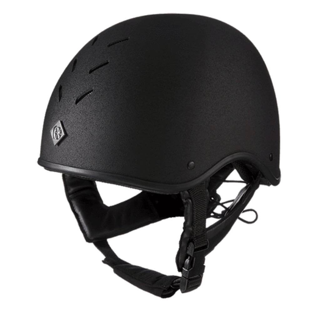 Black Charles Owen MS1 Skull Oval helmet with chin strap and top ventilation holes.