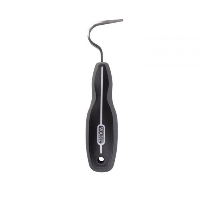 Wahl Hoof Pick with black handle and reinforced steel, ideal for hoof care.