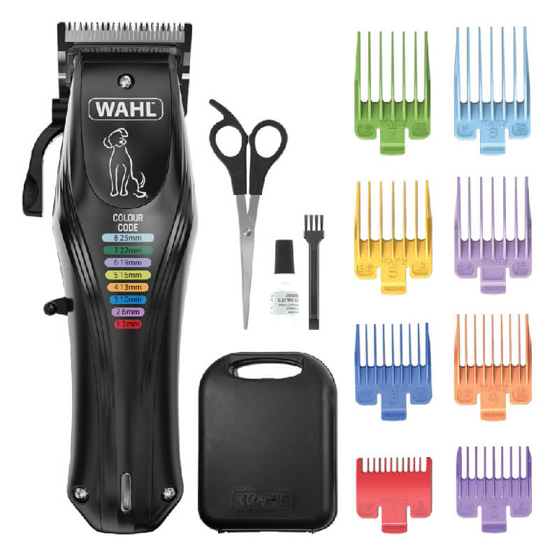 Wahl Colour Pro Kit includes clipper, scissors, combs, brush, oil, and case.