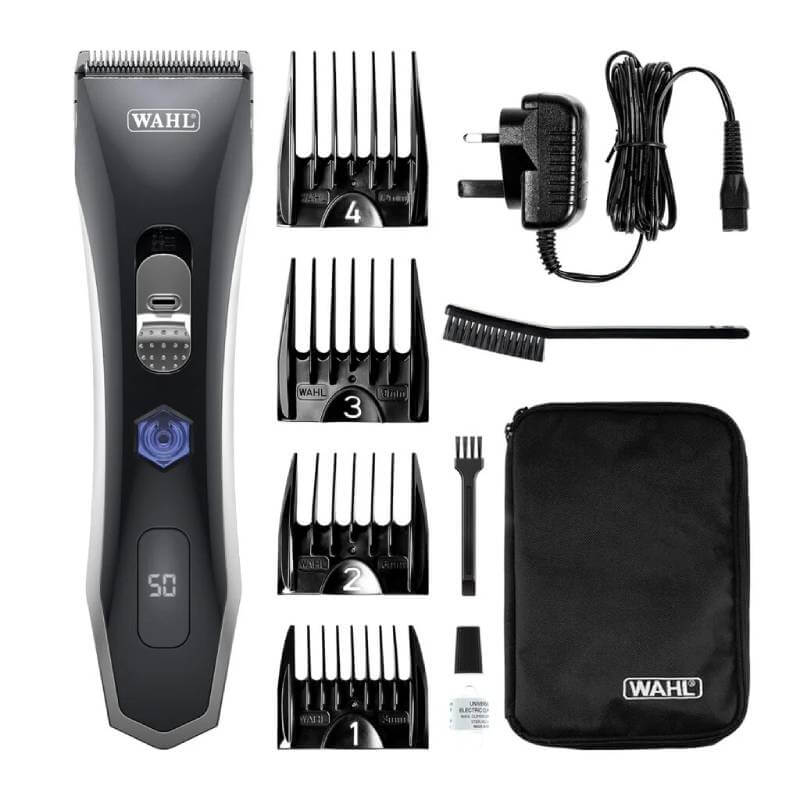 Wahl Smart Clip Pet Clipper Kit with guards, charger, brush, oil, and case by Wahl.