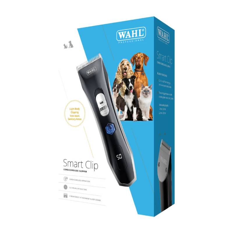 Wahl Smart Clip Pet Clipper Kit by Wahl with packaging showing dogs and cats.