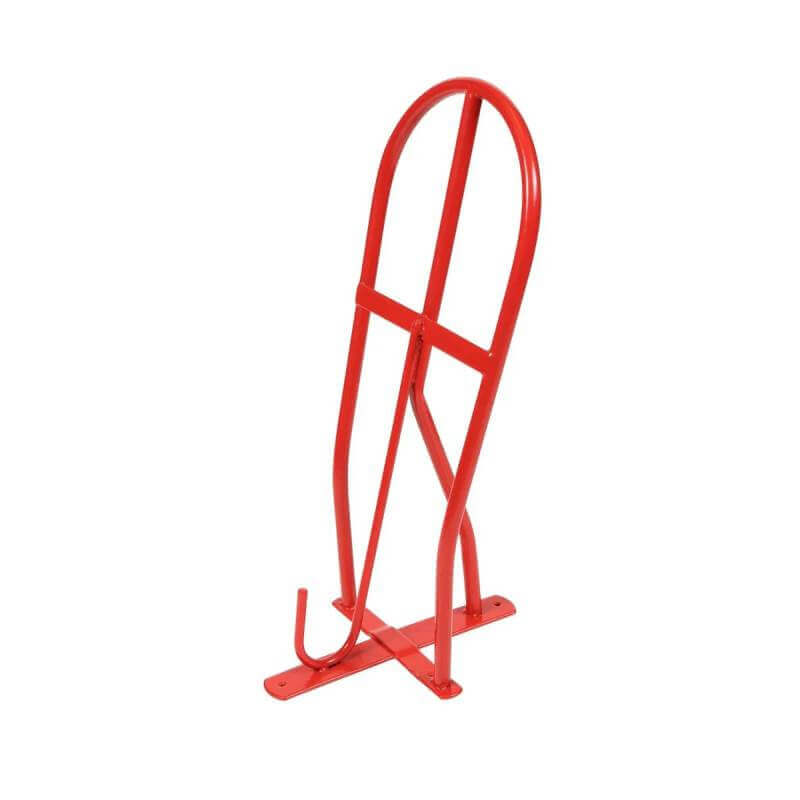 Shires Ezi Saddle Rack: curved, plastic-coated steel rack for holding a single bicycle.