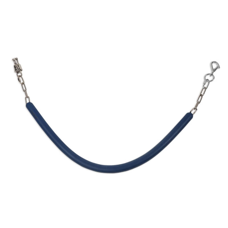 Shires EZI-KIT Stall Chain: black rubber handle, metal chains, quick-release panic clips.