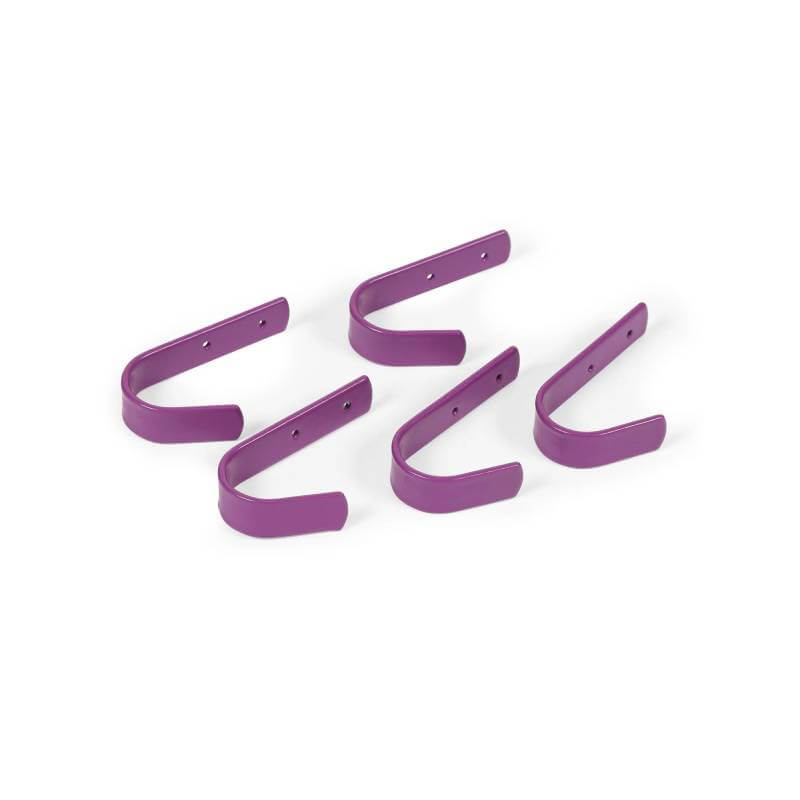 Shires Stable Hooks (set of 5) in purple metal shown on a white background.