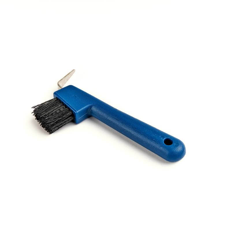 Ezi-Groom Shires Ezi-Groom Hoof Pick/Brush Blue, with brush and metal pick on white background.