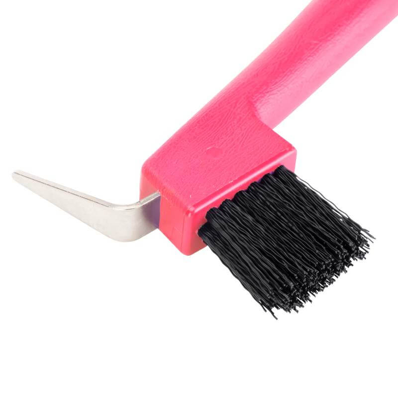Ezi-Groom Pink Hoof Pick/Brush with stiff nylon bristles by Shires.