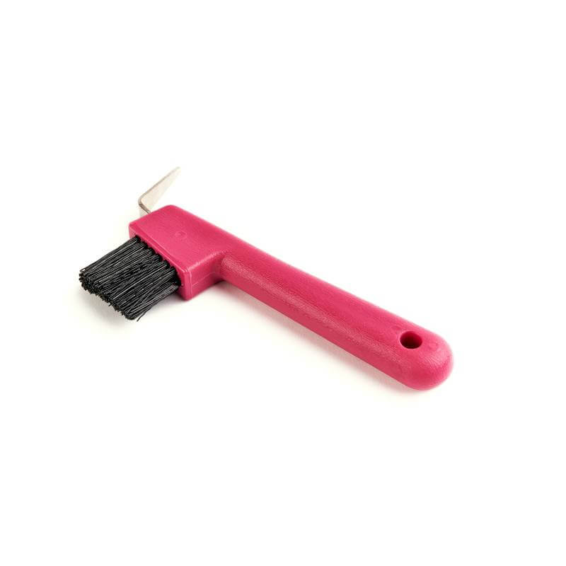 Ezi-Groom Pink Hoof Pick/Brush with stiff nylon bristles by Shires.