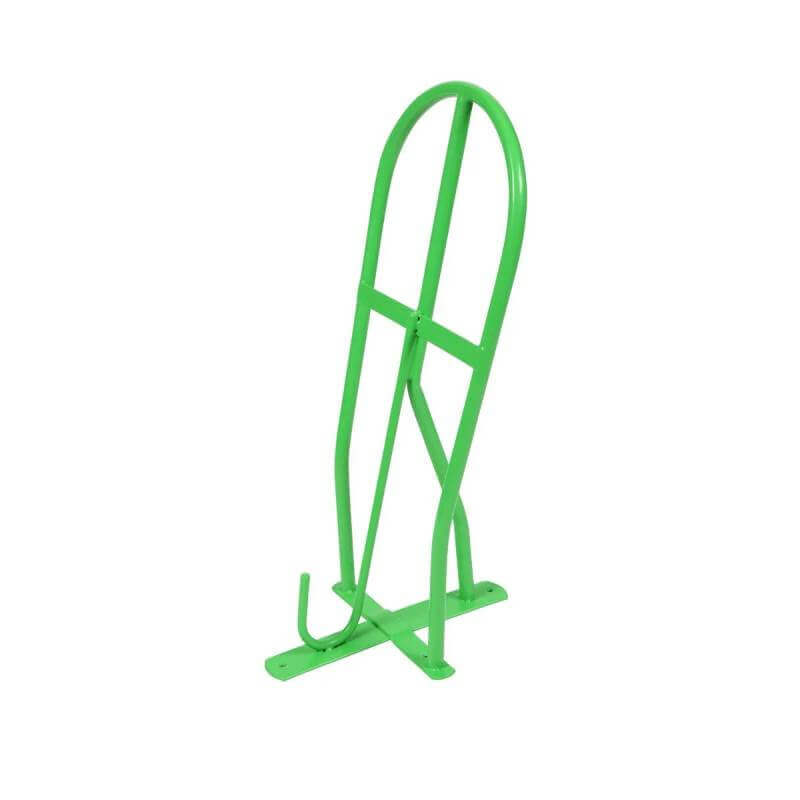 Shires Ezi Saddle Rack: plastic-coated steel, curved top, hook for one bicycle.