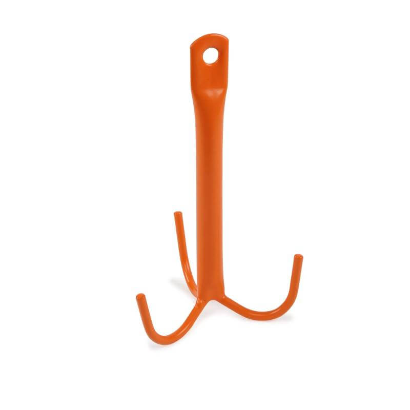 Shires EZI Cleaning Hook: three-pronged orange tool with handle hole for hanging bridles.
