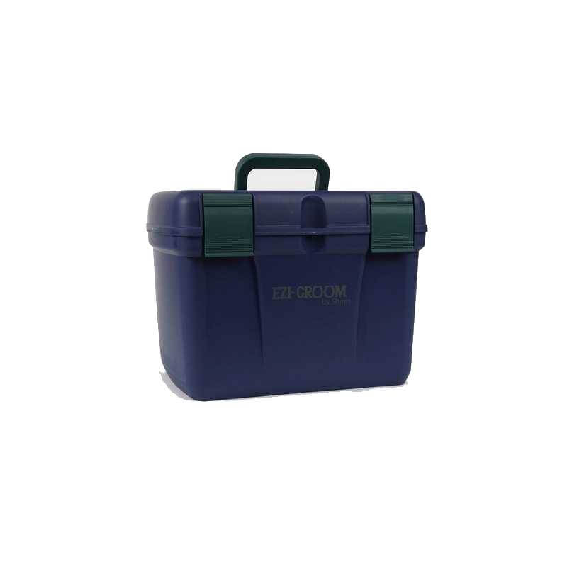 Ezi-Groom Deluxe Grooming Box Navy with green handle and clasps.