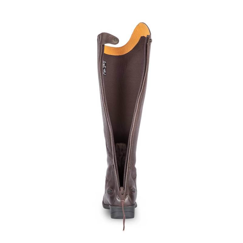 Moretta Gianna Riding Boots Brown with front zipper open, showing orange lining.