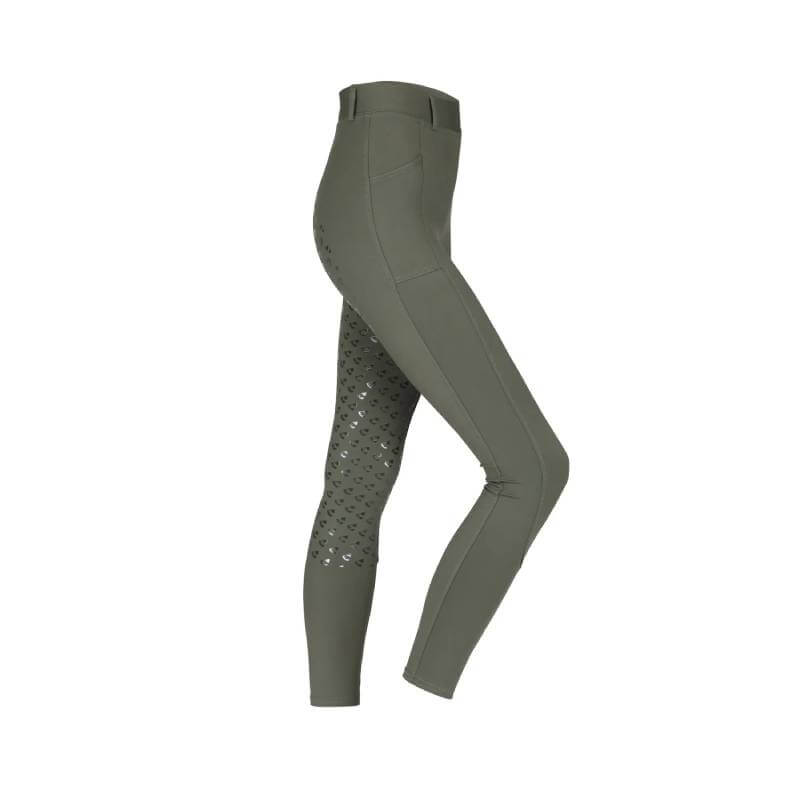 Aubrion Albany Deep Green riding tights: high-waisted, quick-dry, dotted inner legs.