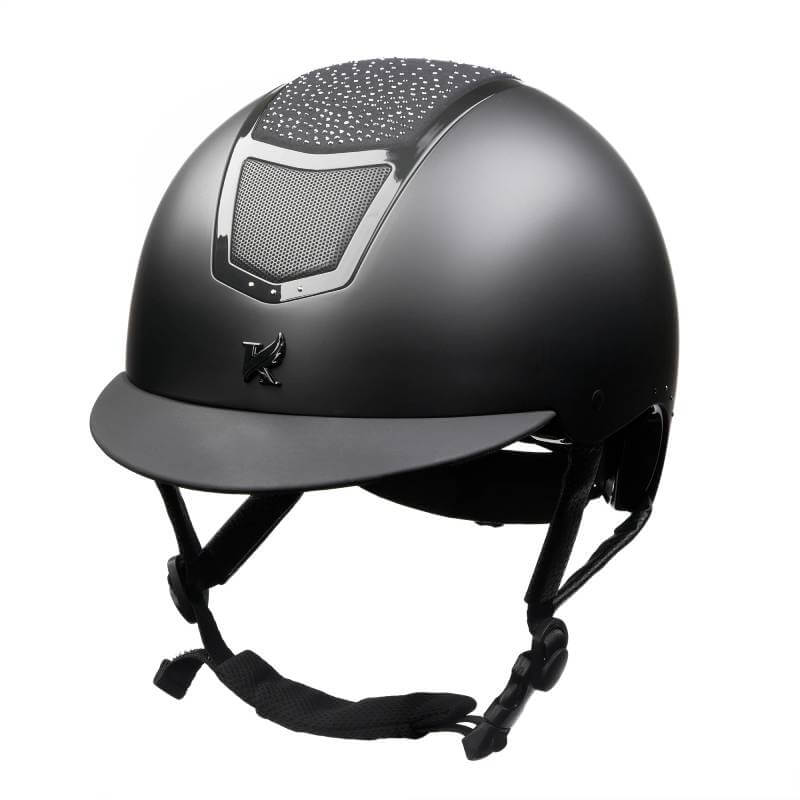 Karben Stella Riding Hat Black: matte, adjustable equestrian helmet with vents and small studs.
