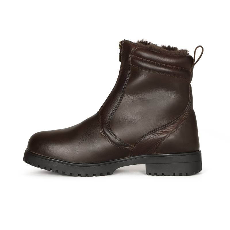 Moretta Atri Zip Country Boots: dark brown waterproof leather ankle boot with black sole.