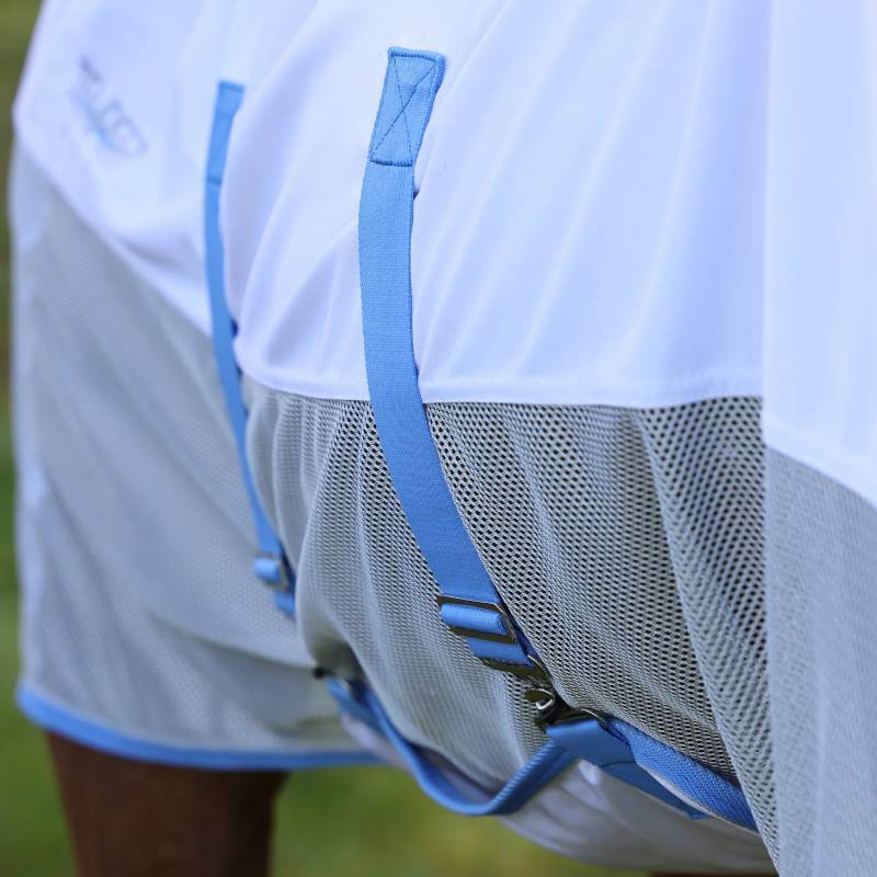 Shires Shires Tempest Original Fly Mesh Combo Rug Sky in blue with attached white mesh shorts.