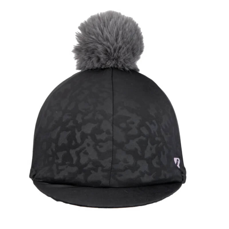 Aubrion Pom Pom Hat Cover Charcoal features a grey pom pom and subtle pattern for riders.