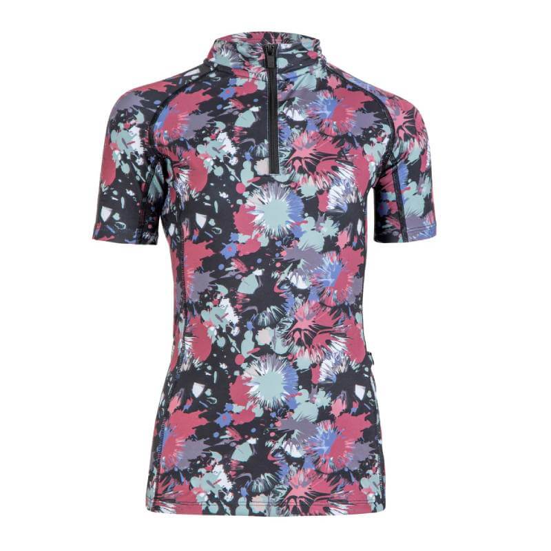 Aubrion React YR Abstract: short sleeve base layer with UPF50+ and paint splatter print.