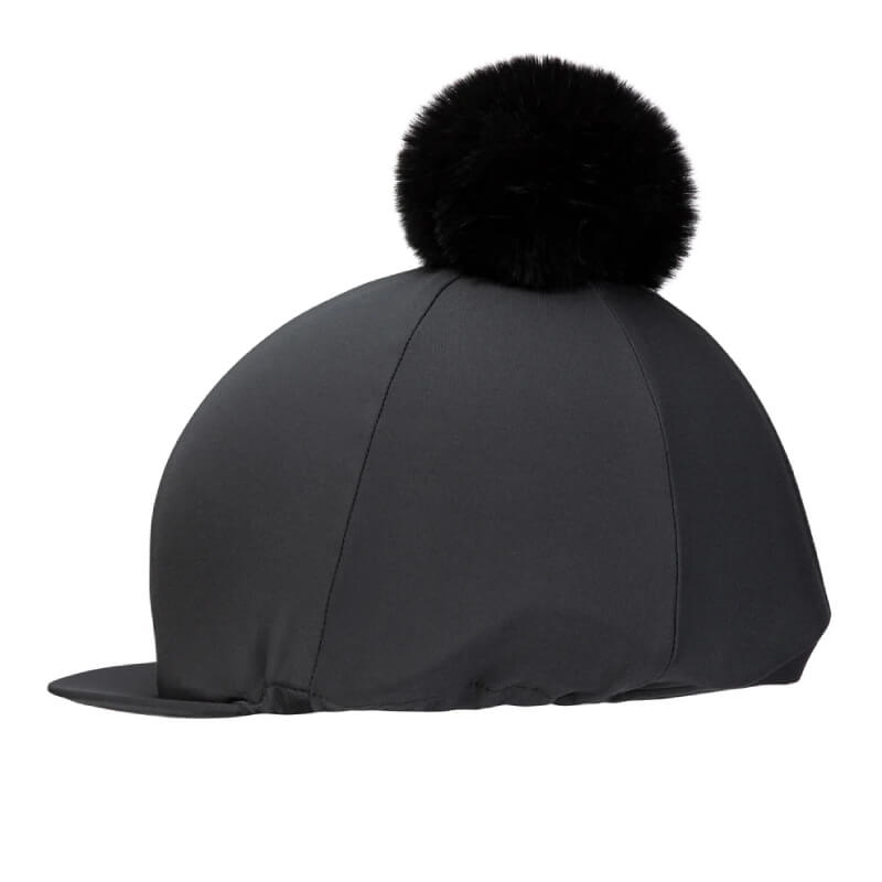 Aubrion React Hat Cover Shadow with stretch fabric and a large faux fur bobble on top.