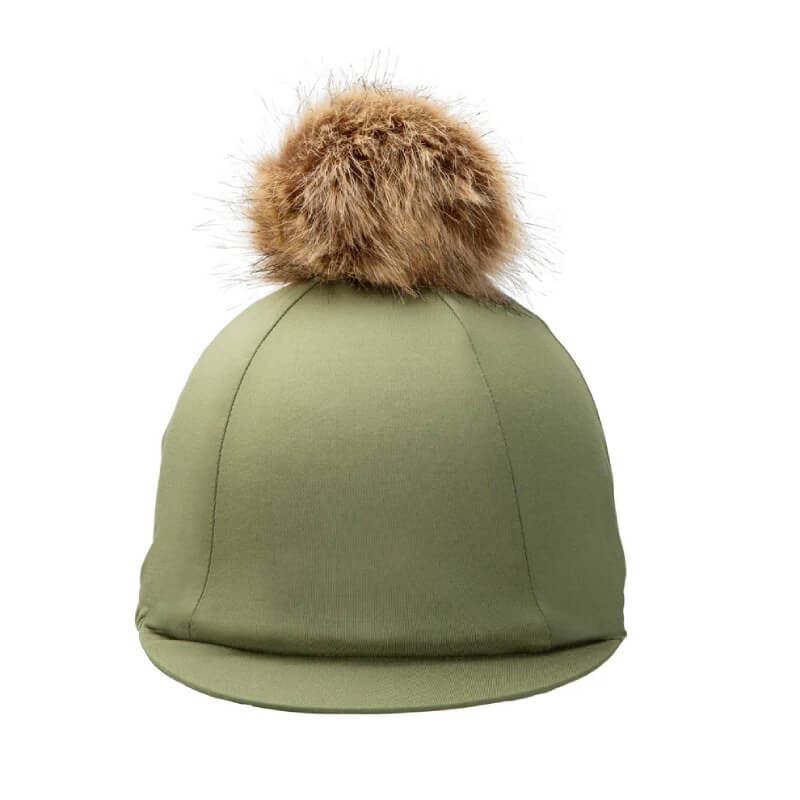 Aubrion Team Hat Silk Moss with brown faux fur pom pom on top.