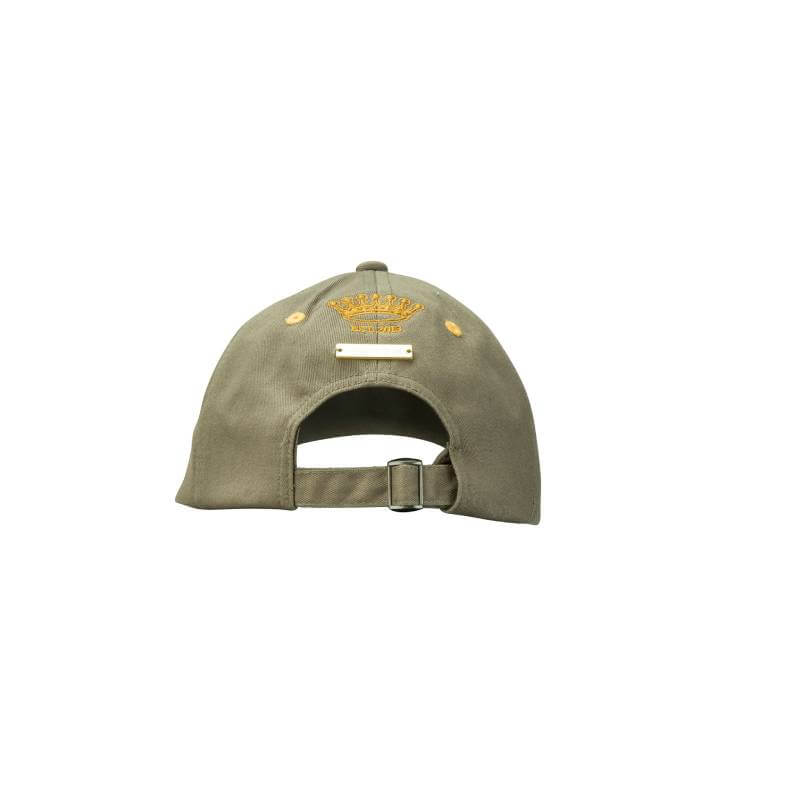 Aubrion Team Cap Moss in cotton canvas, back view, features yellow embroidery and adjustable strap.