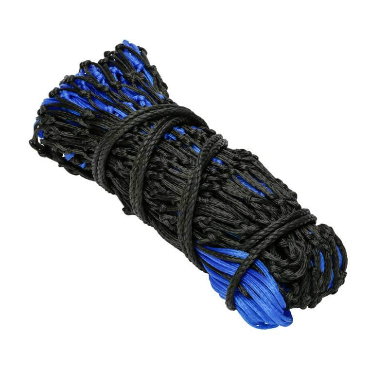 Shires Greedy Feeder Duo 1.5" Haynet in black/blue hangs full against a white background.