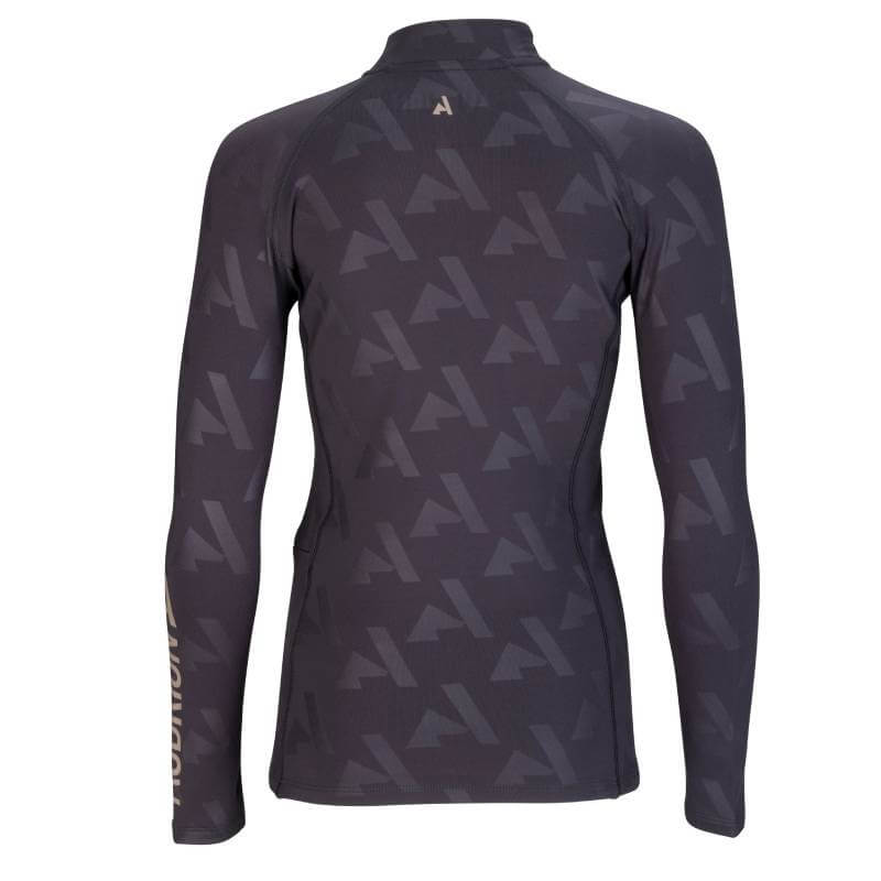 Aubrion React Winter Baselayer YR Shadow shown from the back; dark, long-sleeved, with patterns.