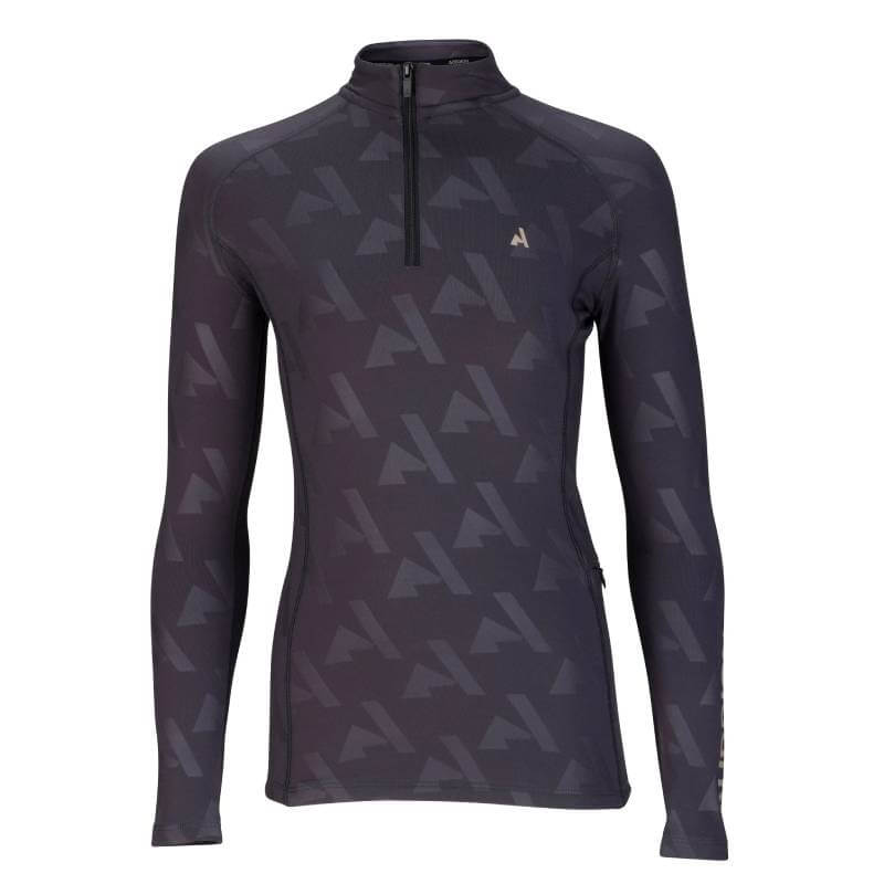 Aubrion React Winter Baselayer YR Shadow: dark junior long-sleeve with quarter-zip and pattern.