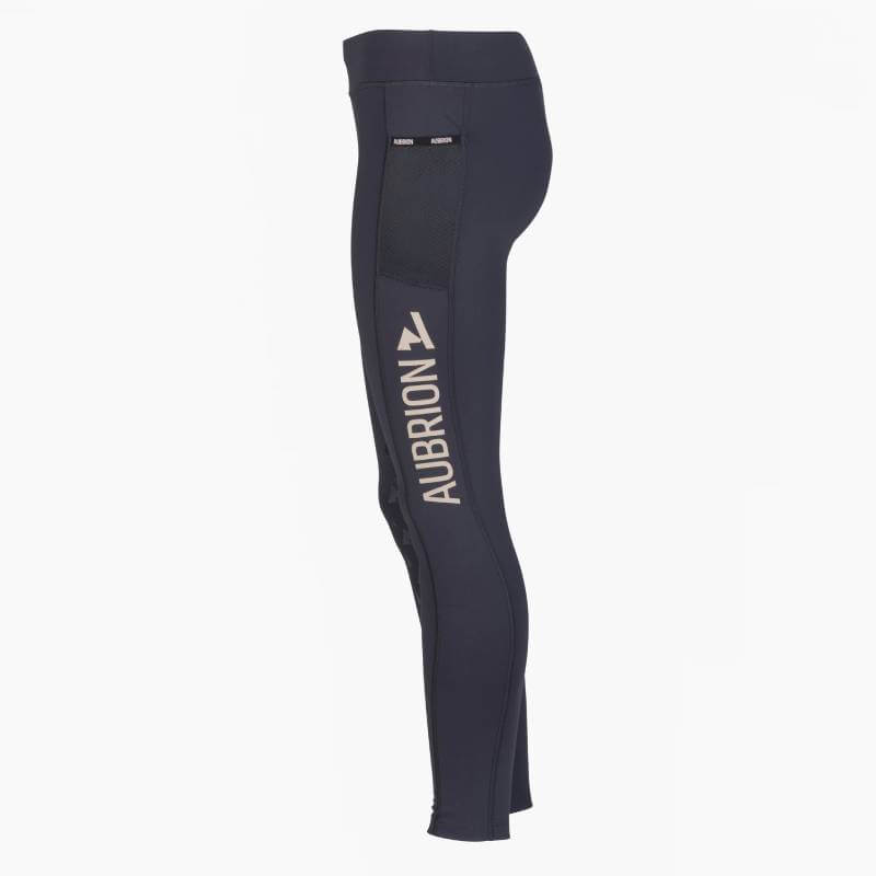 Side view of Aubrion React Non-Stop Riding Tights YR Shadow with silicone grips and mesh panel.