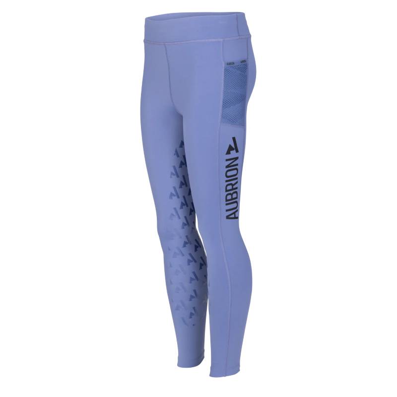 Aubrion React Non-Stop Riding Tights YR Sky: light blue with text, arrows, and leg grips.