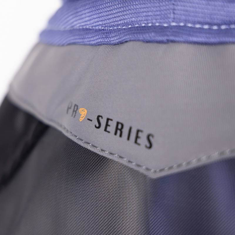 Close-up of Shires FlyGuard Fine Mesh Fly Mask with Ears & Nose Sky, offering UV protection.