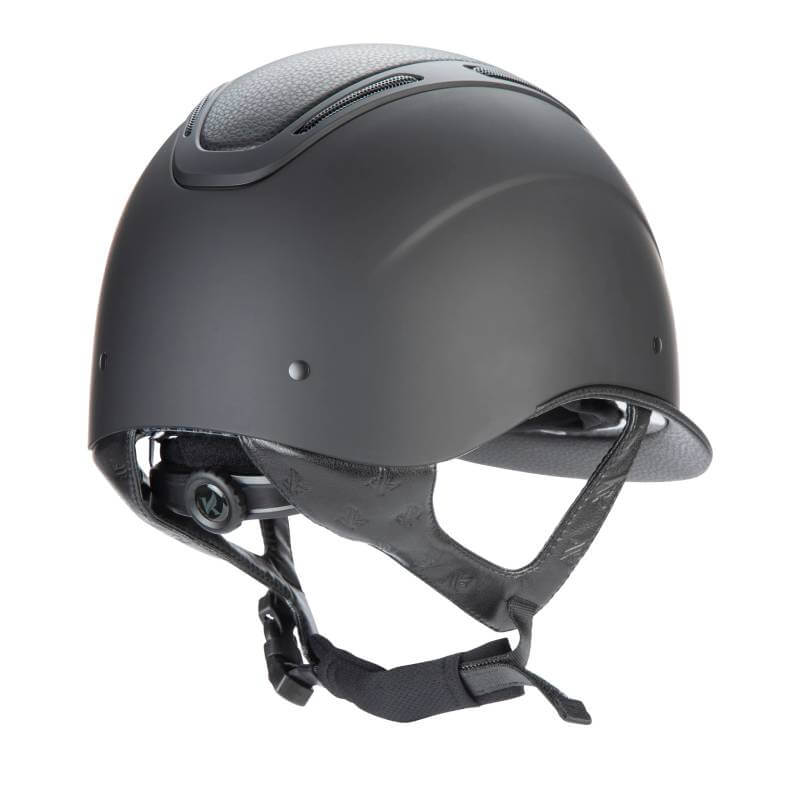Shires Karben Amity LTHR Riding Hat Black: matte helmet with ventilation and adjustable strap.