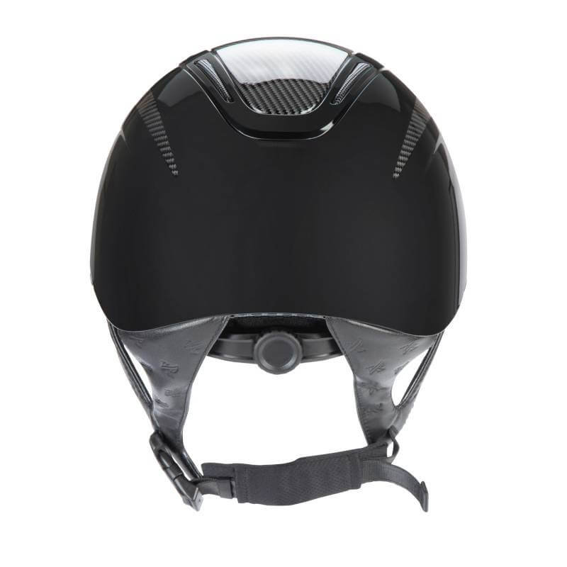 Shires Karben Amity ELMT Riding Hat Black has a glossy finish with chin strap and top vents.