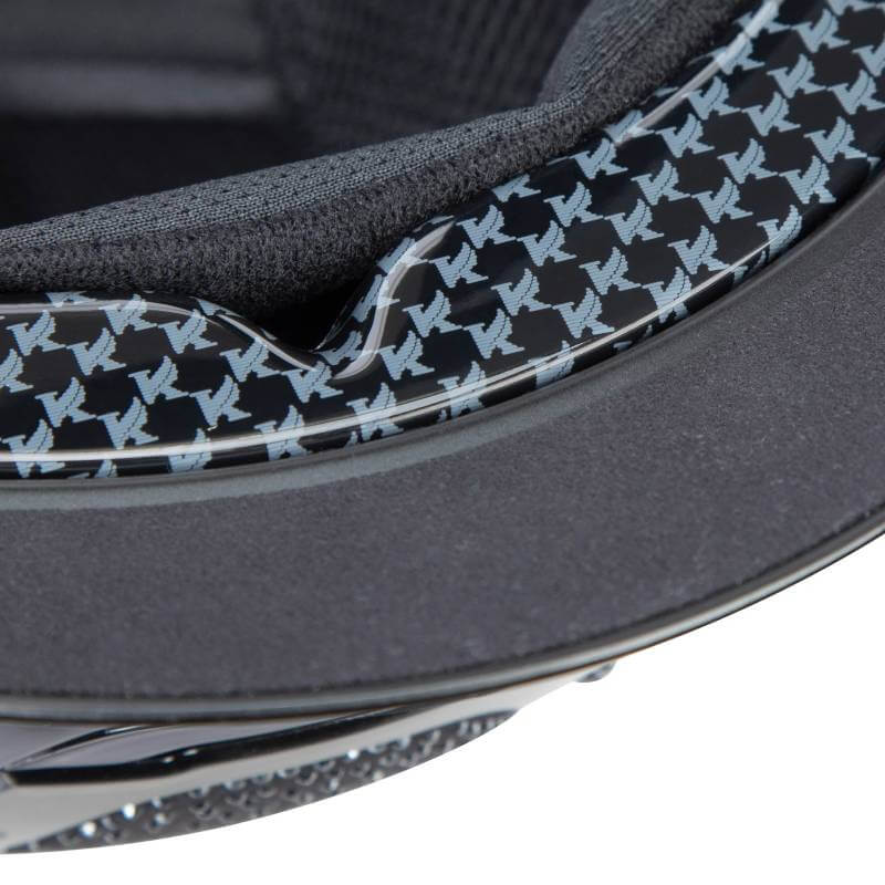 Close-up of the Shires Karben Amity SPKL Riding Hat Black with sparkly houndstooth detail.