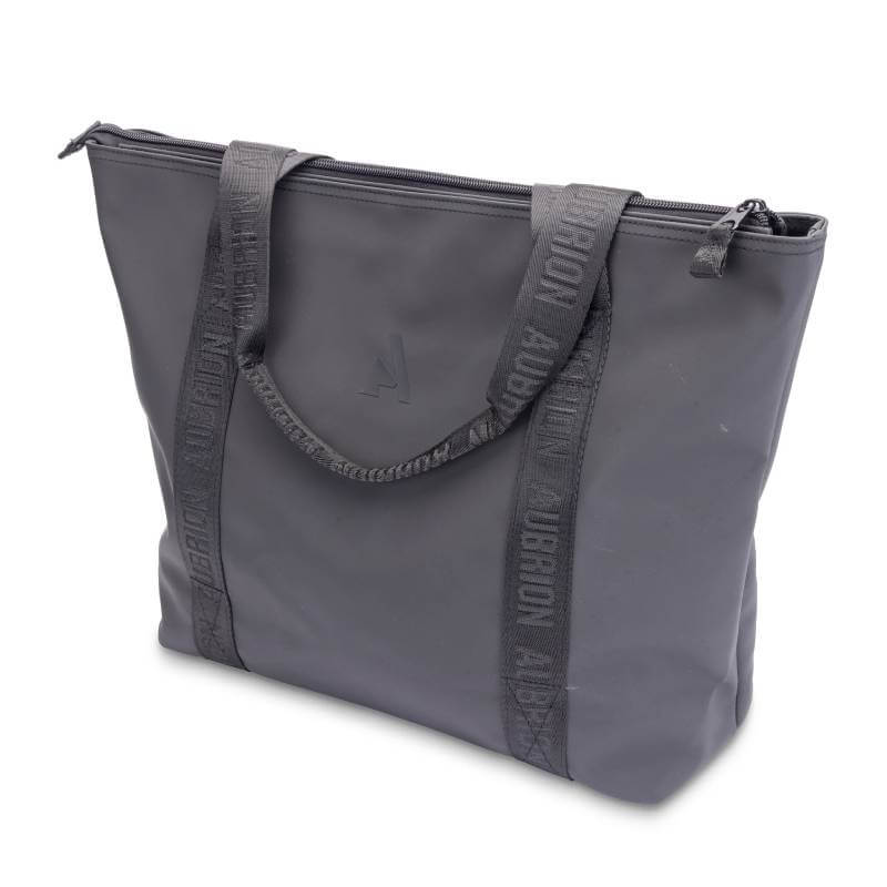 Aubrion React Tote Bag Black with zipper and two straps, shown on a white background.