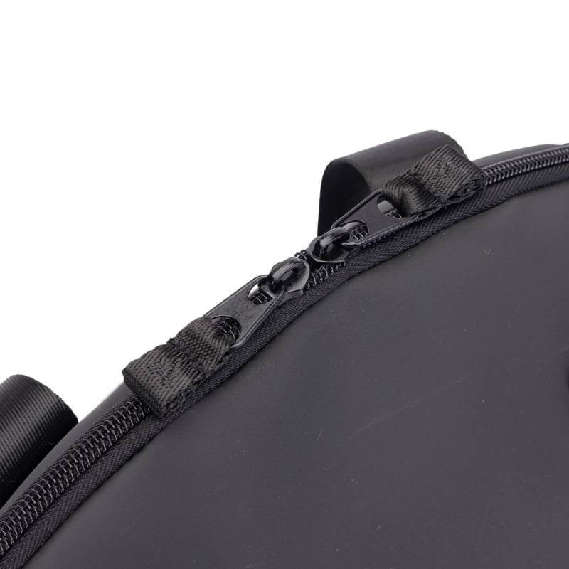 Close-up of the Aubrion React Hat Bag Black, a riding hat bag with two zippers and top handle.