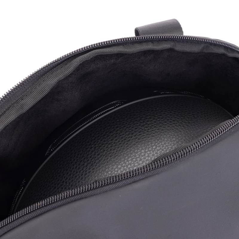 Aubrion React Hat Bag Black partially open, showing interior detail of the bag.