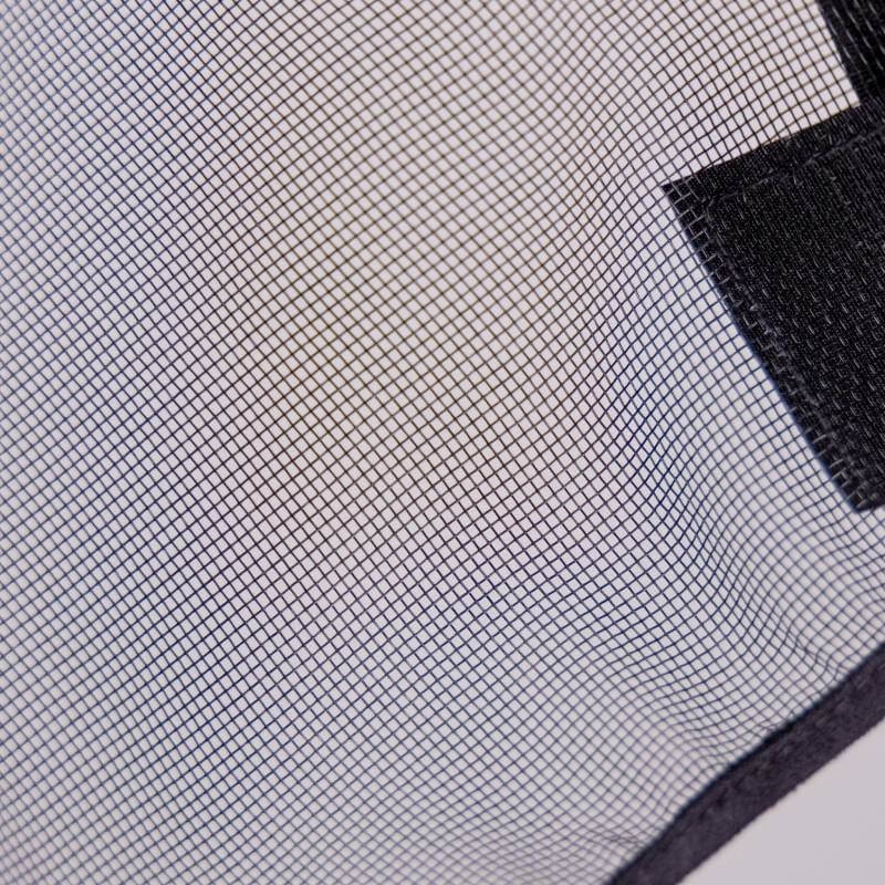 Close-up of Shires FlyGuard Pro Bridle Nose Net Black, fine mesh with a dark fabric border.