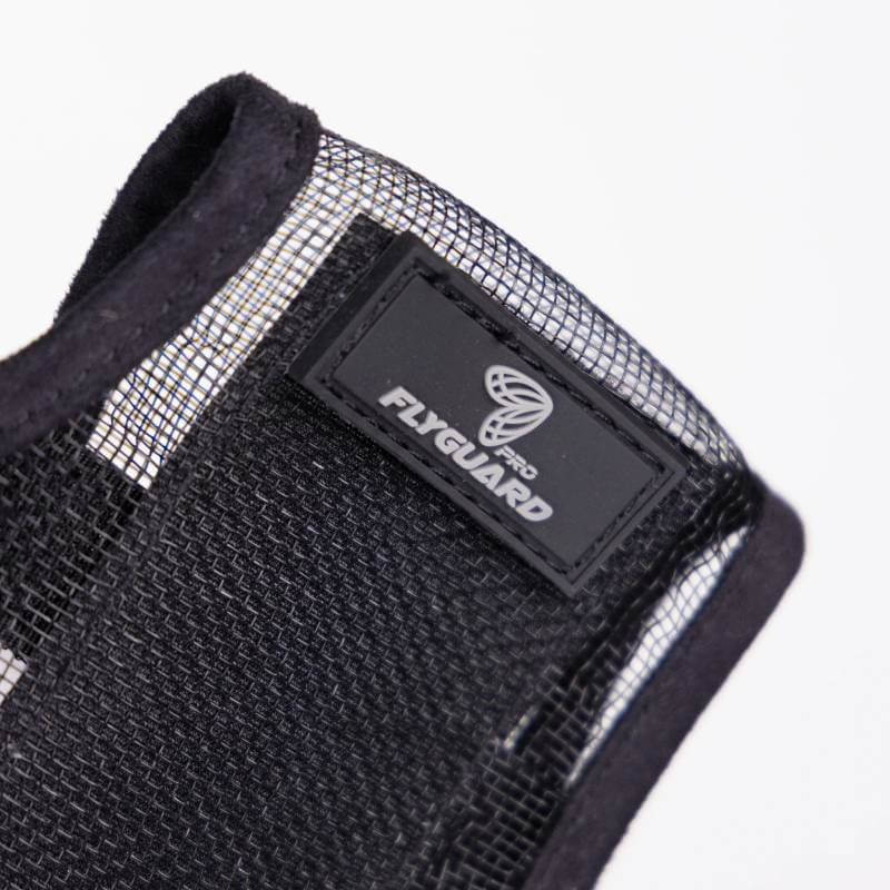 Close-up of the Shires FlyGuard Pro Bridle Nose Net Black for insect protection.