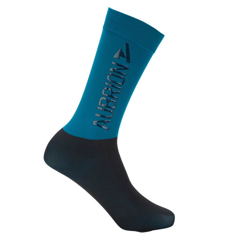 Aubrion React Performance Socks Kingfisher: blue/black, knee-length with small top logo.