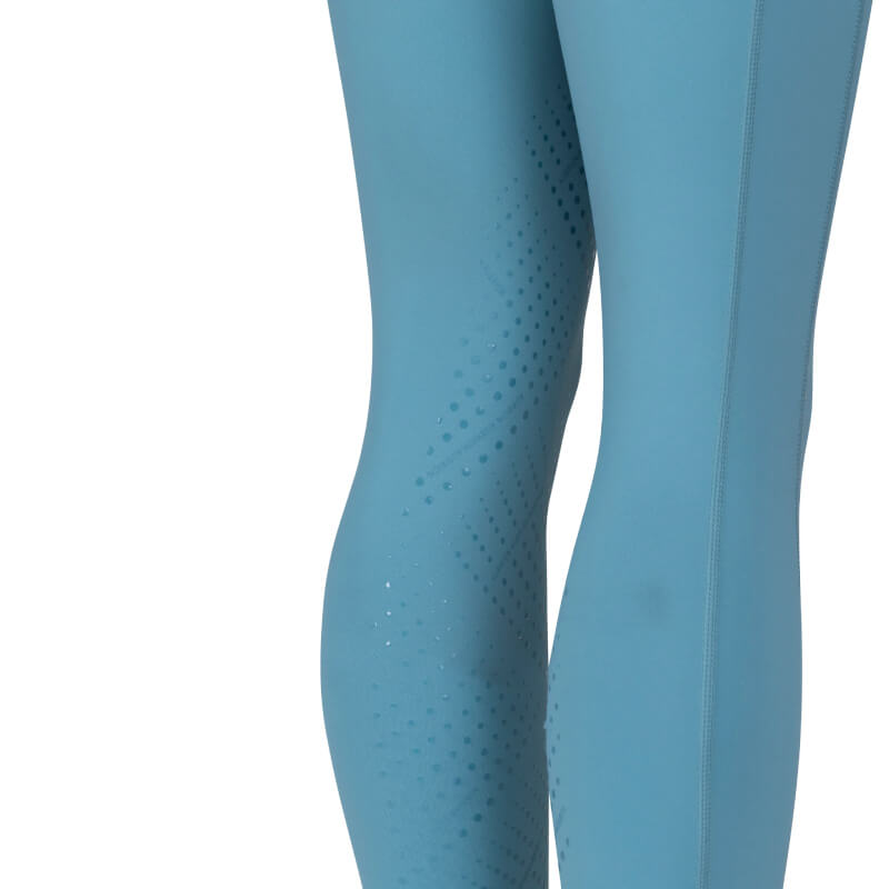 Close-up of Aubrion React Non-Stop Riding Tights Young Rider Haze with dotted knee & thigh texture.